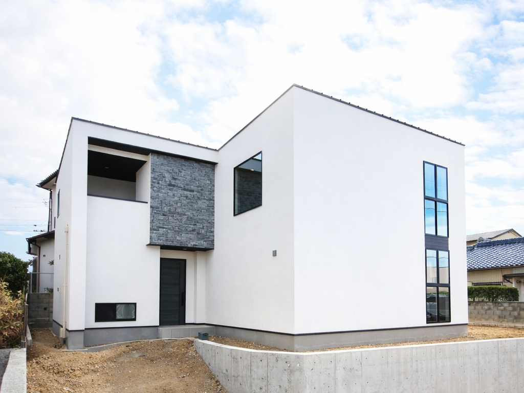 知多郡武豊町の注文住宅｜塗り壁と自然石の外壁｜東海市の工務店イースタイルホームが施工