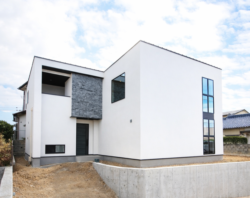 知多郡武豊町の注文住宅｜塗り壁と自然石の外壁｜東海市の工務店イースタイルホームが施工