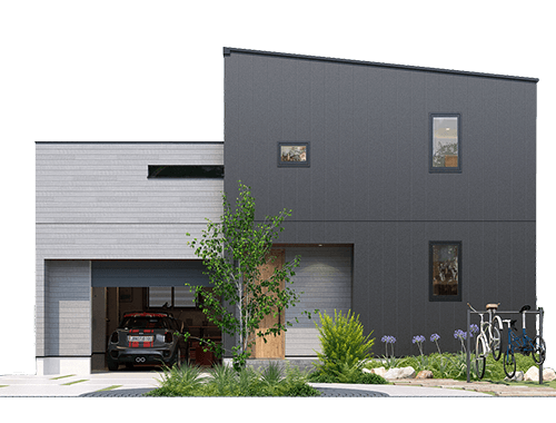 シンプルモダンな注文住宅の外観　ガレージハウス