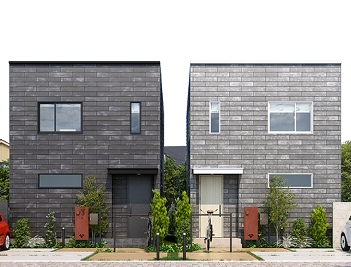 グレーの外壁の注文住宅の外観