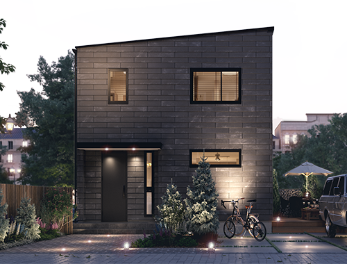 夜の注文住宅の外観